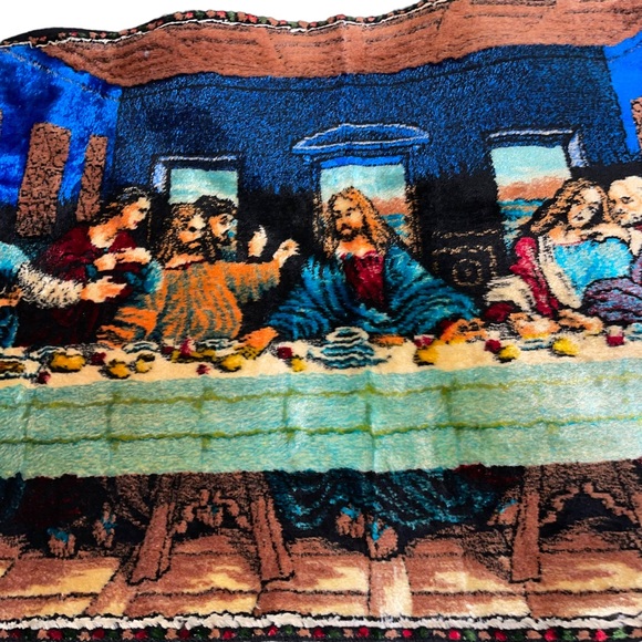 Vintage LAST SUPPER Velvet Tapestry 38” x 20”Rug Wall Hanging Religious Decor - Picture 4 of 7